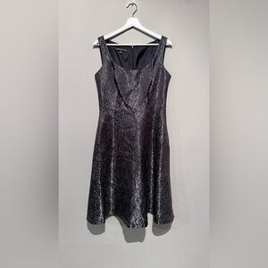 Jones Wear Black Silver Textured Party Cocktail Dress Knee Long Women 6 Elegant